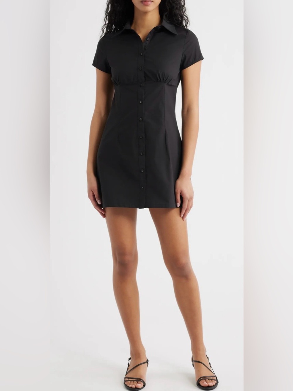 Princess Polly Motley Black Button-Front Mini Shirt Dress size 6